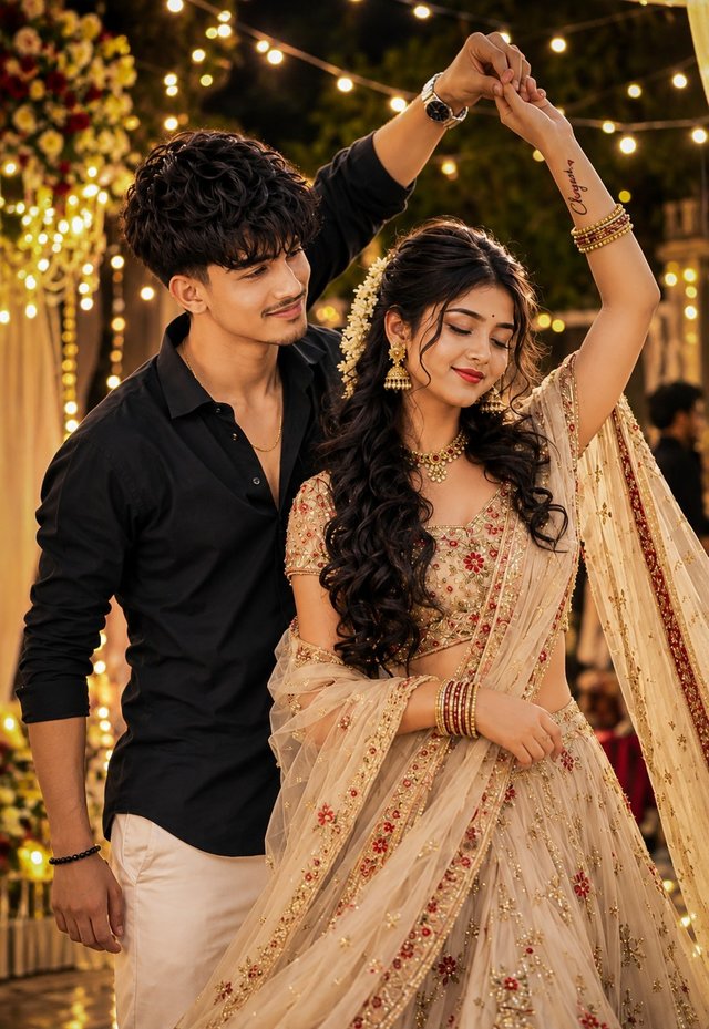 Romantic Wedding Couple Portrait – Golden Lights Cinematic HD — chatgpt AI prompt