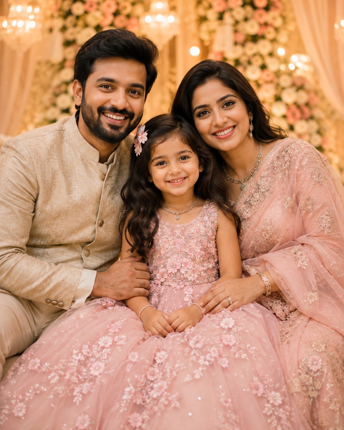 Luxury Family Portrait with 5-Year-Old Princess Girl – Ultra Realistic Photography Prompt