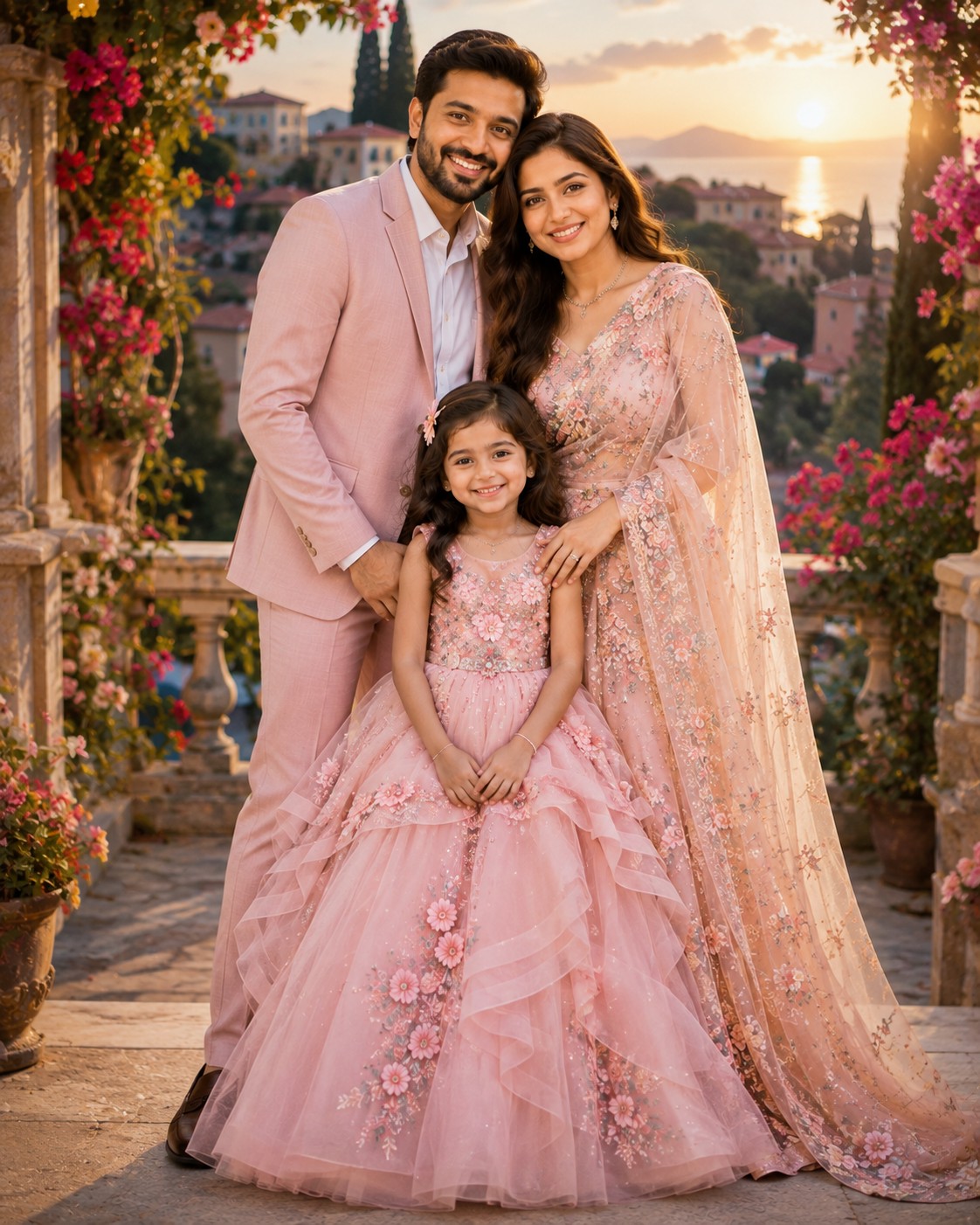 Royal Family Portrait with 5-Year-Old Princess Girl – Luxury Fairytale Garden Photography Prompt