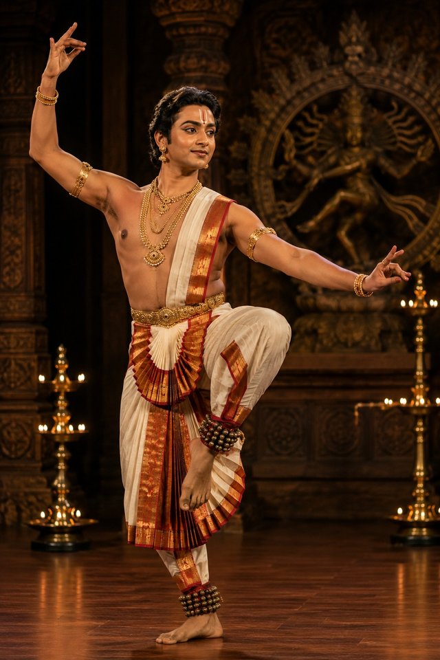 Majestic Male Kuchipudi Dancer – Traditional Andhra Pradesh Classical Dance — male-kuchipudi AI prompt