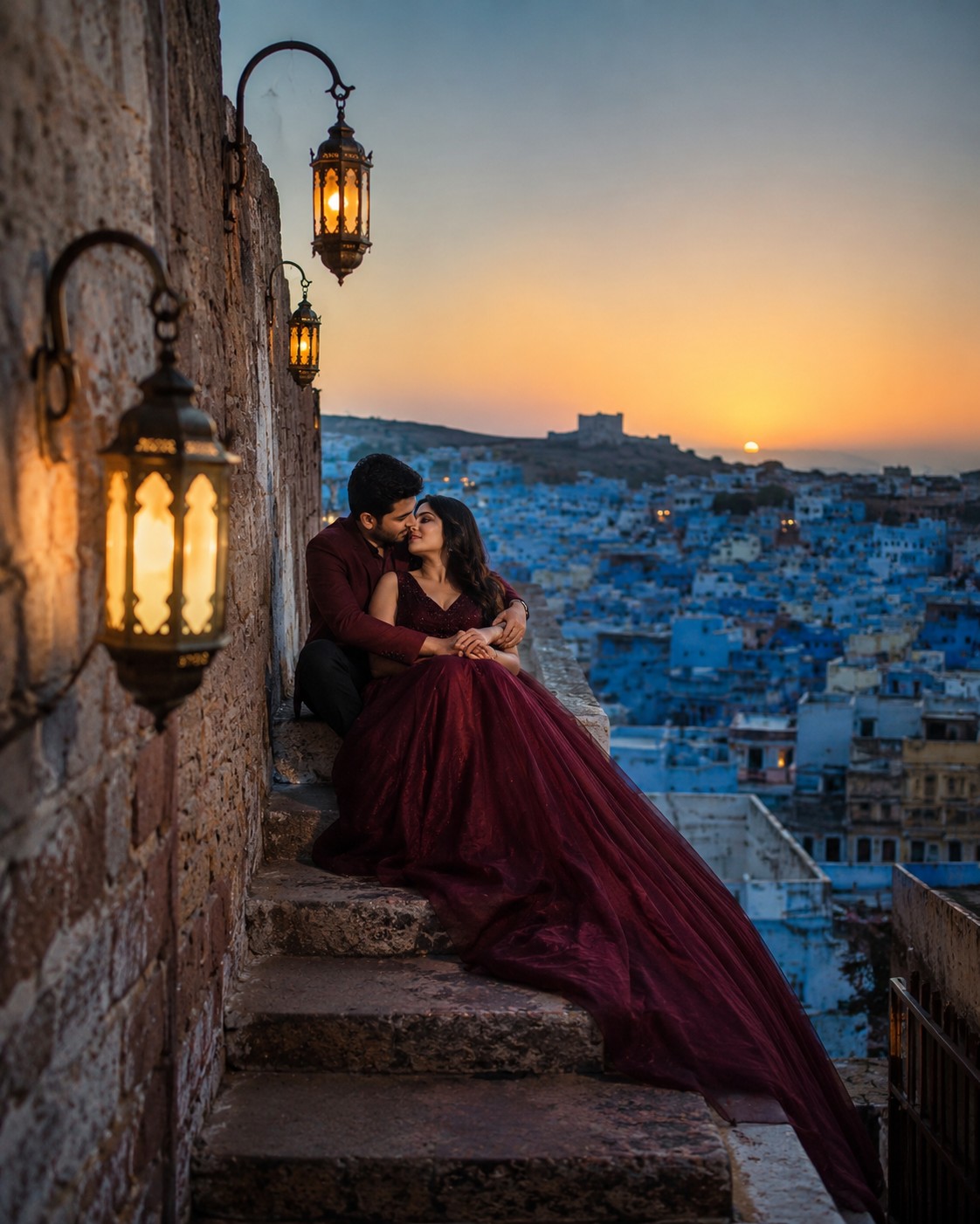 Sunset Heritage Staircase Pre-Wedding Photoshoot | Romantic Sitting Couple Portrait