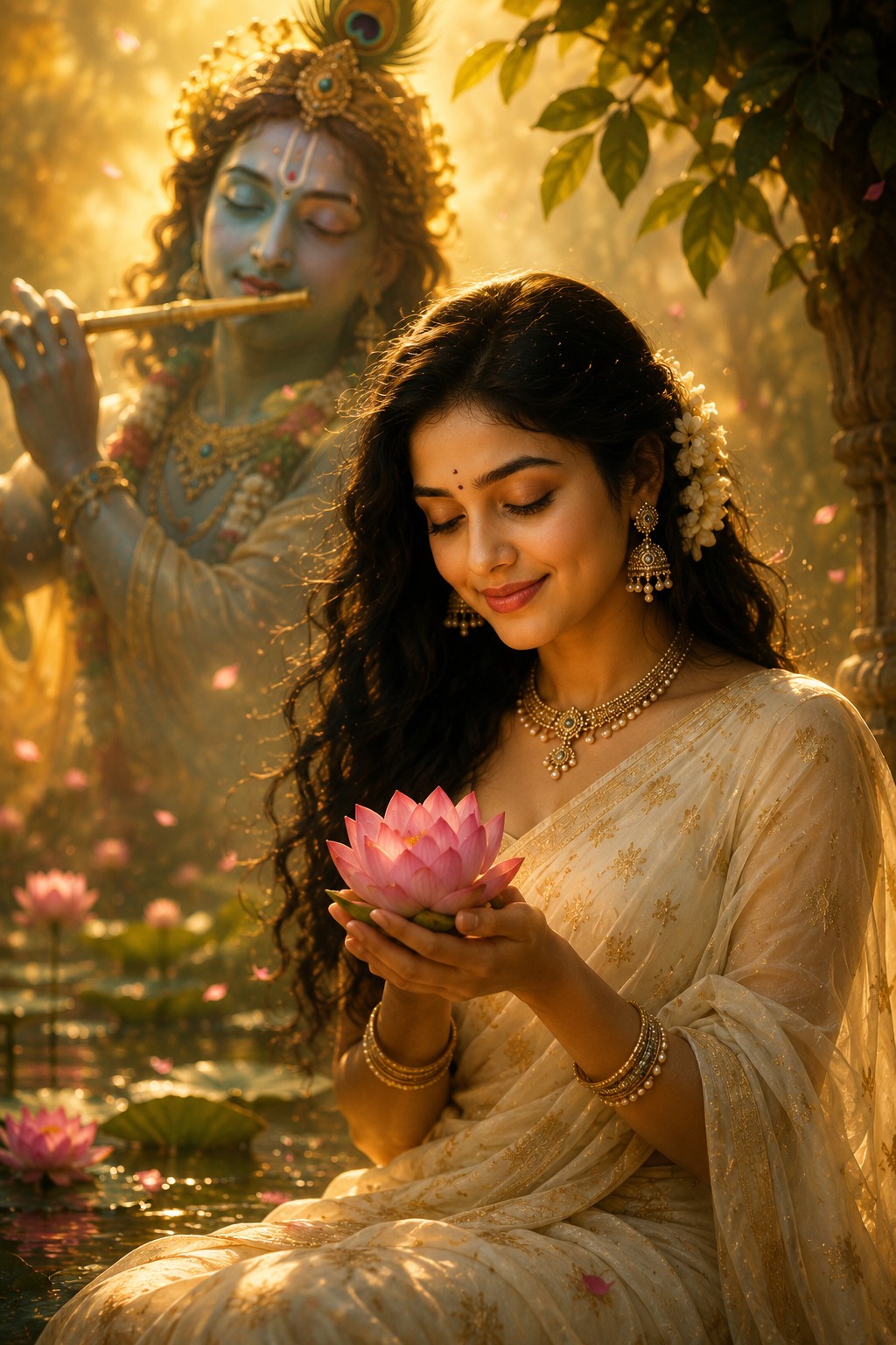 Golden Krishna Lotus — Divine Sunset Portrait