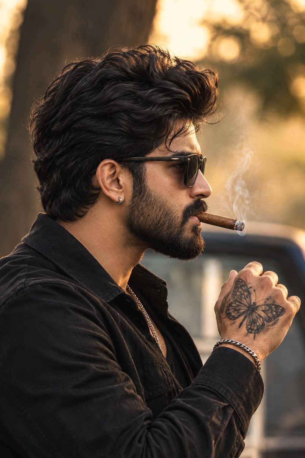 Cinematic Bearded Man Golden Hour Portrait