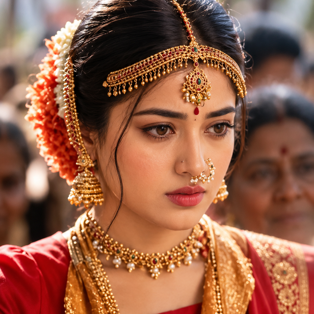 Cinematic South Indian Bridal Portrait AI Prompt