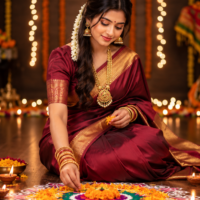 Cinematic Diwali Rangoli Portrait AI Image Prompt