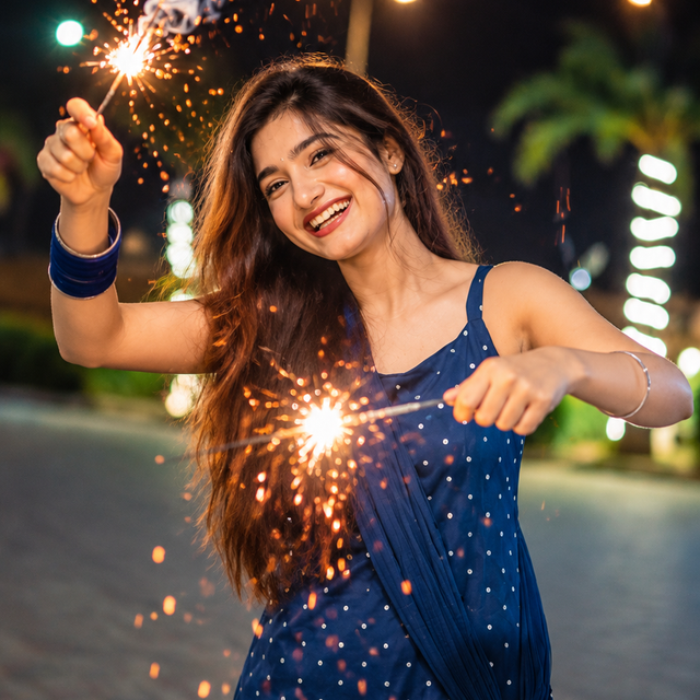 Cinematic Night Sparkler Portrait AI Image Prompt