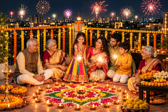 Cinematic Diwali Family Portrait AI Image Prompt