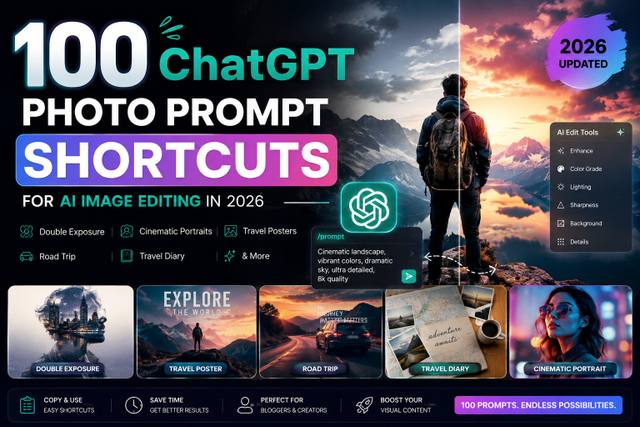 100 ChatGPT Photo Prompt Shortcuts for AI Image Editing in 2026