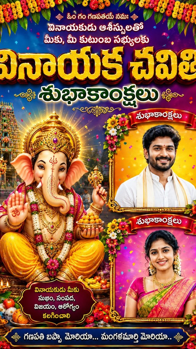వినాయక చవితి Premium Flex Poster Design 🙏✨ | AI Festival Poster | Telugu Vinayaka Chavithi