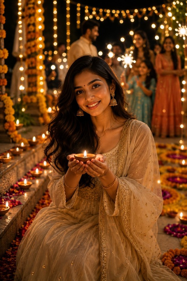 Magical Diwali Festival Portrait | Traditional Indian Celebration Photography — diwali AI prompt