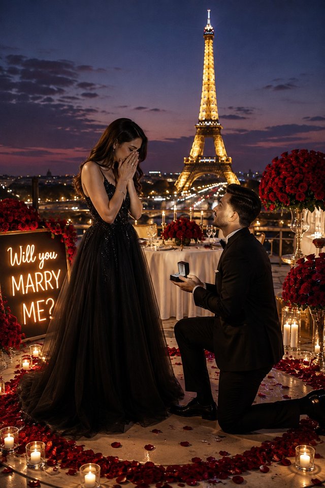 Luxury Paris Proposal | Romantic Billionaire Engagement Photography — marriage-proposal AI prompt