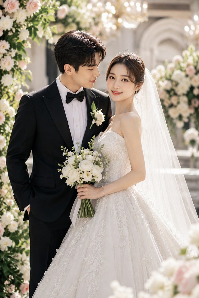 Dreamy Korean Wedding Portrait | Elegant K-Drama Inspired Bridal Photography — korean-wedding AI prompt
