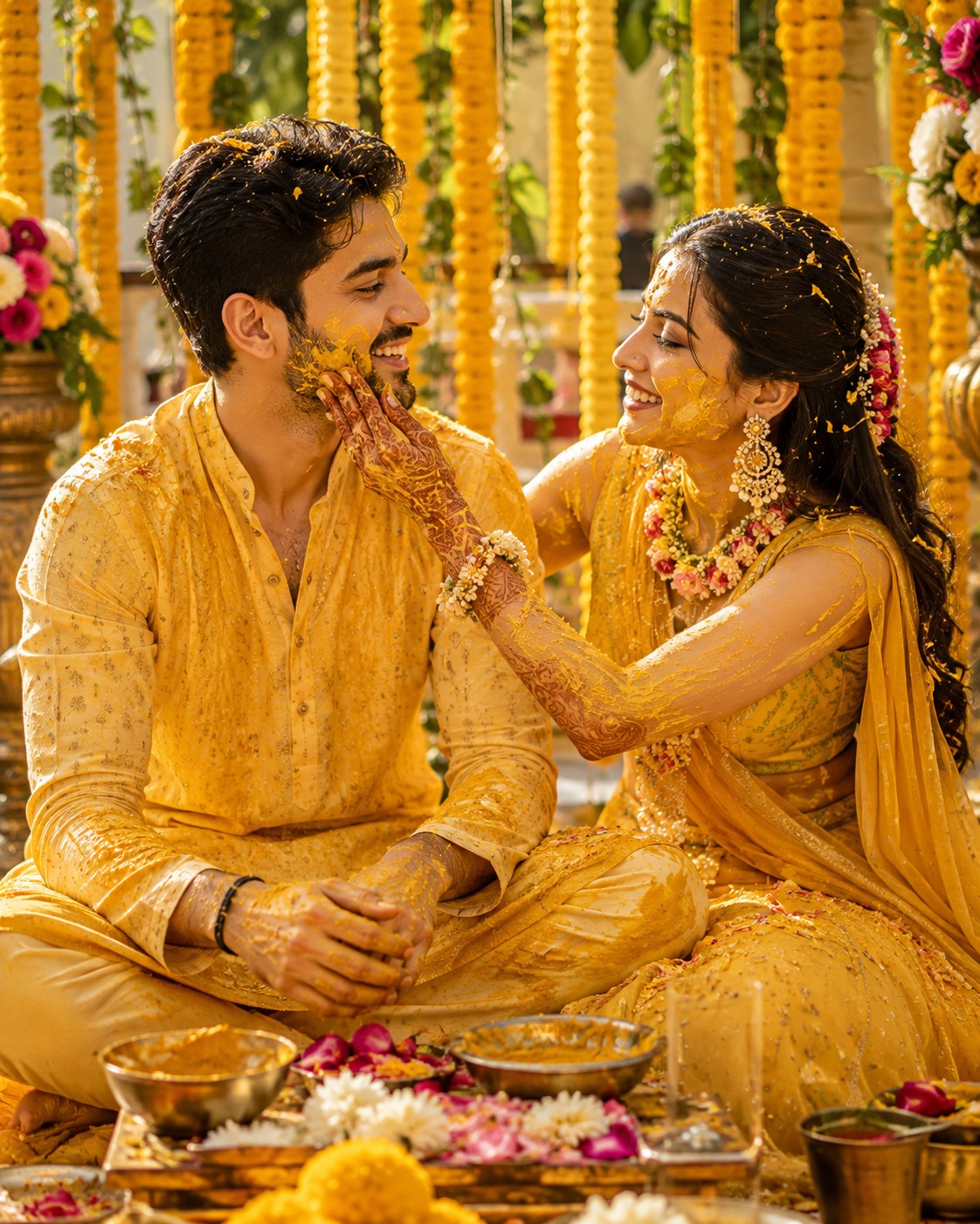 Royal Indian Haldi Ceremony | Beautiful Bride & Groom Pre-Wedding Portrait