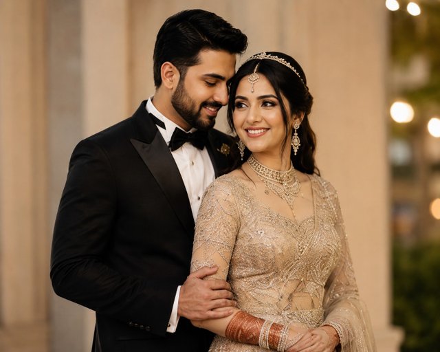Elegant Wedding Couple – Classic Romantic Pose — wedding AI prompt