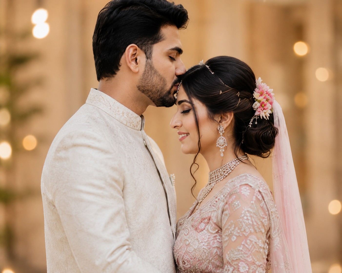 romantic Forehead Kiss – Wedding Couple Pose