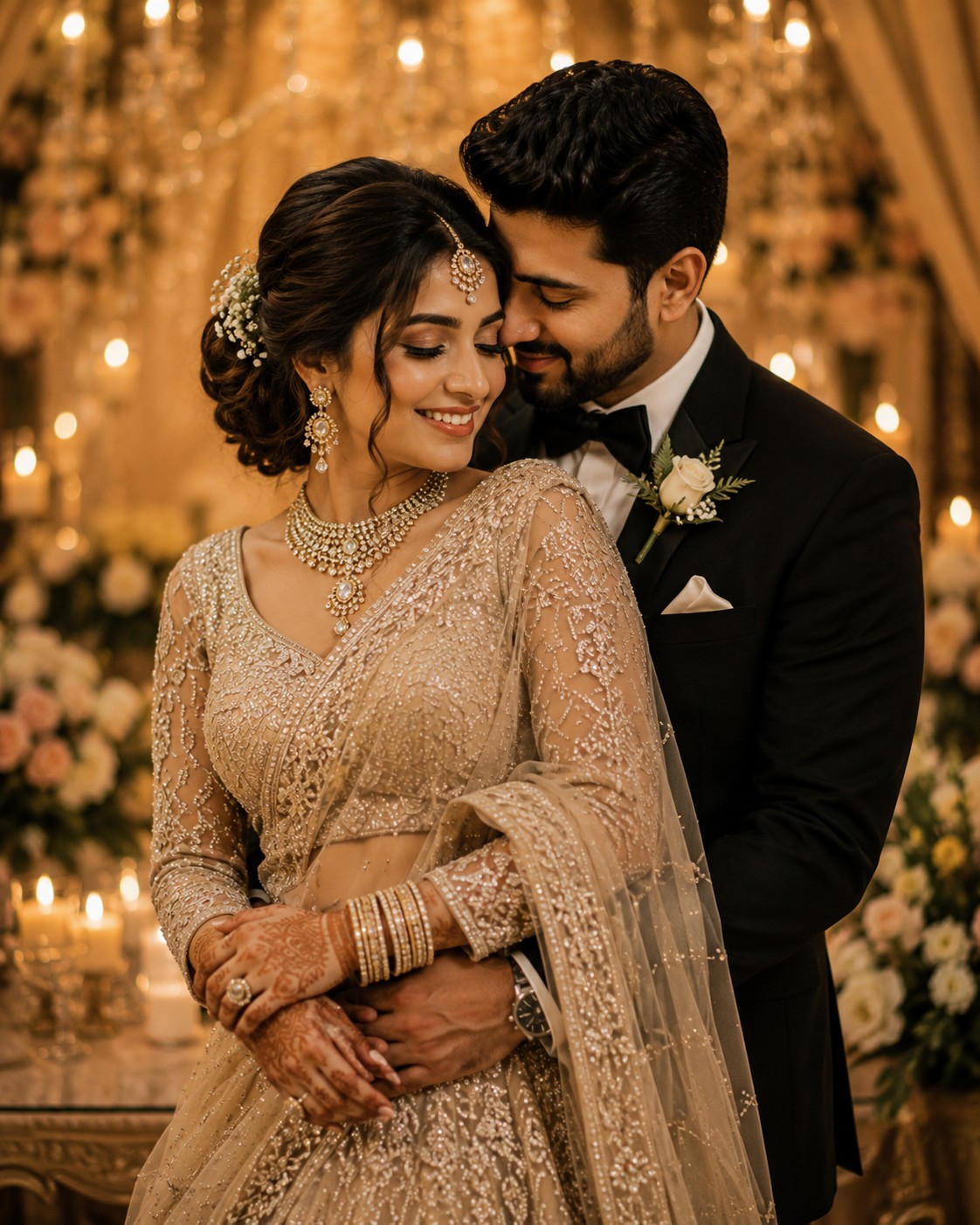 Romantic Back Hug – Elegant Wedding Couple Portrait