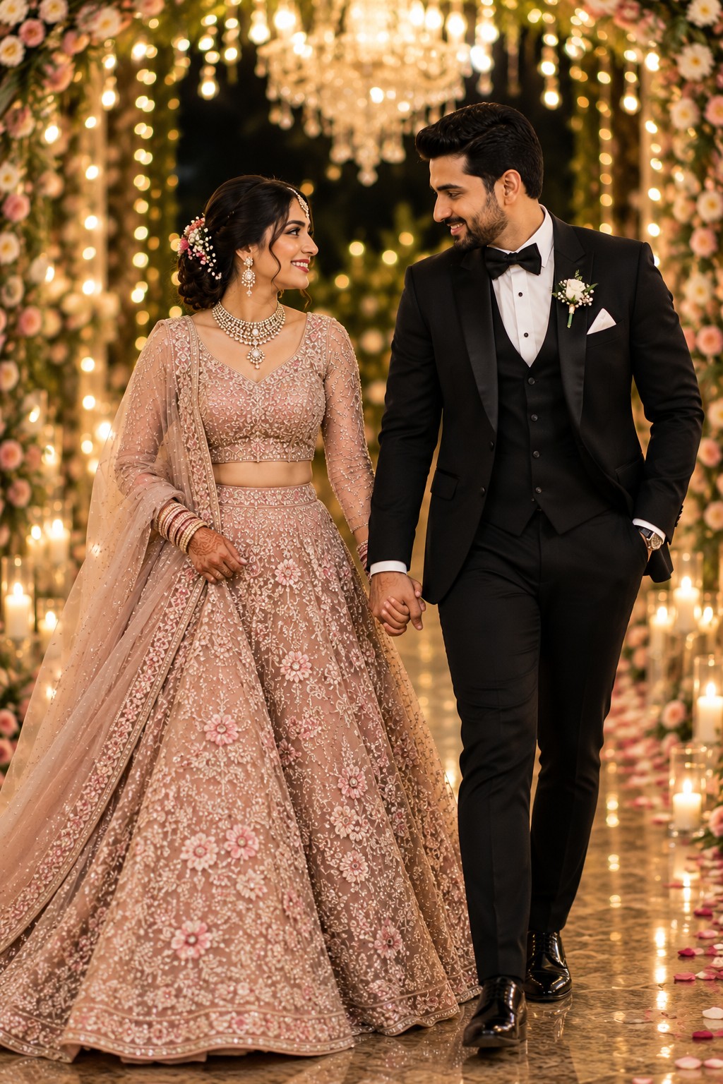Hand-in-Hand Wedding Walk – Romantic Couple Portrait