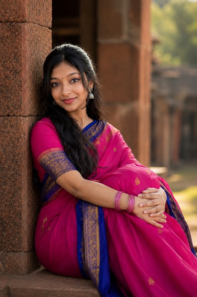Pink Silk Saree Temple Portrait | Cinematic AI Girl