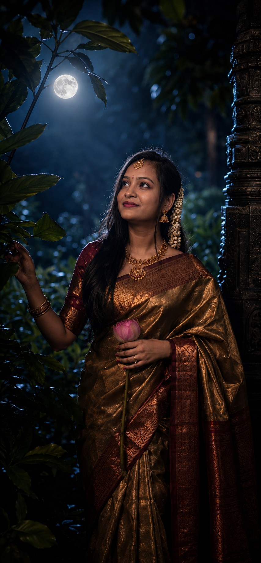 South Indian Moonlight Saree Portrait