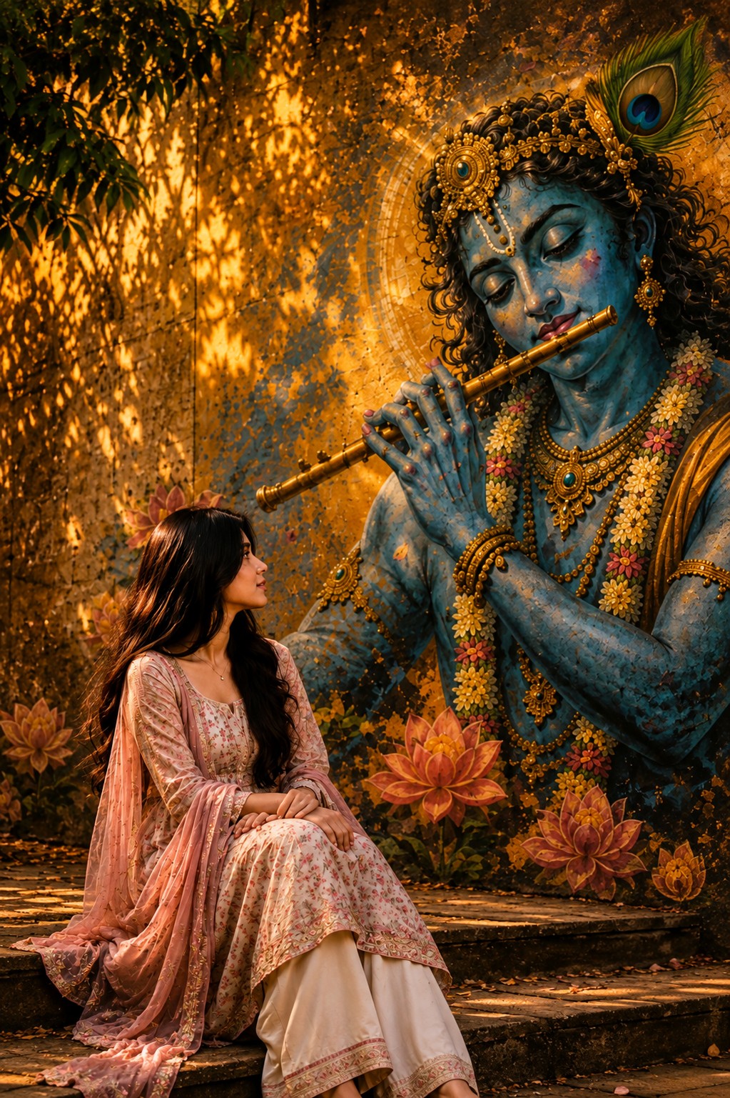 Krishna Mural Girl Portrait – Cinematic 8K