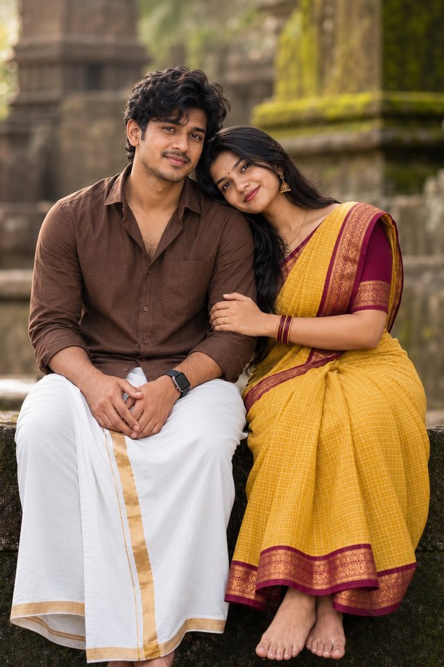 Traditional Couple Portrait AI Prompt | Indian Aesthetic