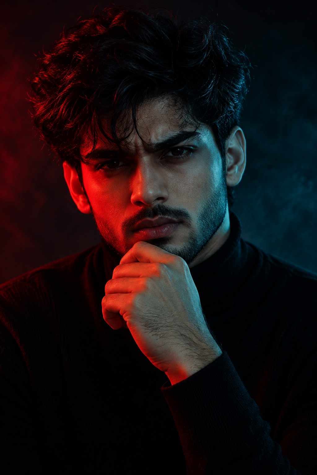 Red Blue Cinematic Male Portrait – 8K Realistic