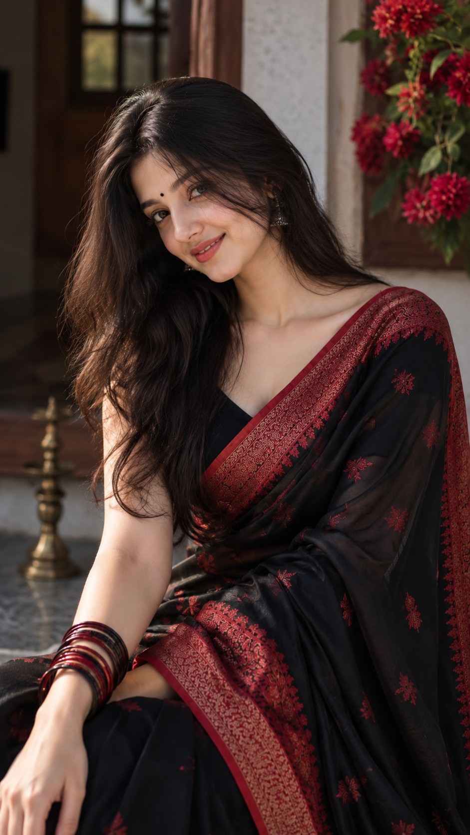 Black Saree Portrait – 8K Realistic AI Photo Prompt