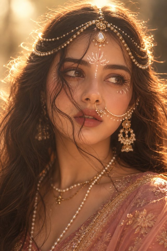 8K Golden Bridal Portrait – Pearl Jewelry & Glow — bridal-portrait AI prompt