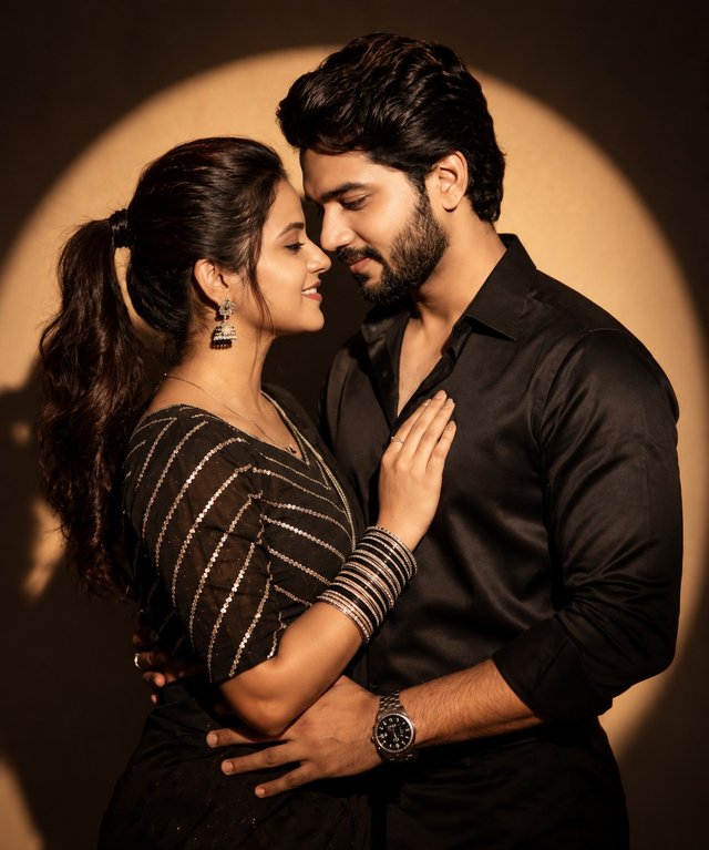 Black Saree Couple Portrait – 8K Cinematic Realism