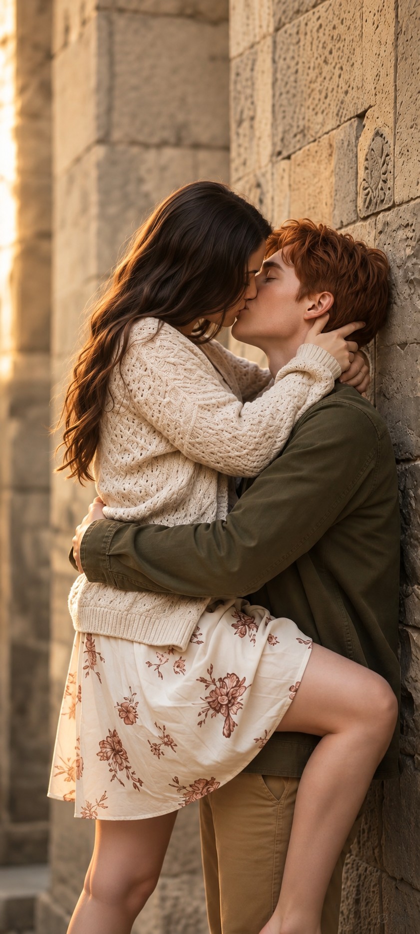 Romantic Stone Wall Couple Portrait – 8K
