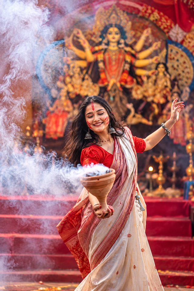 Durga Puja Dhunuchi Dance Portrait in 8K