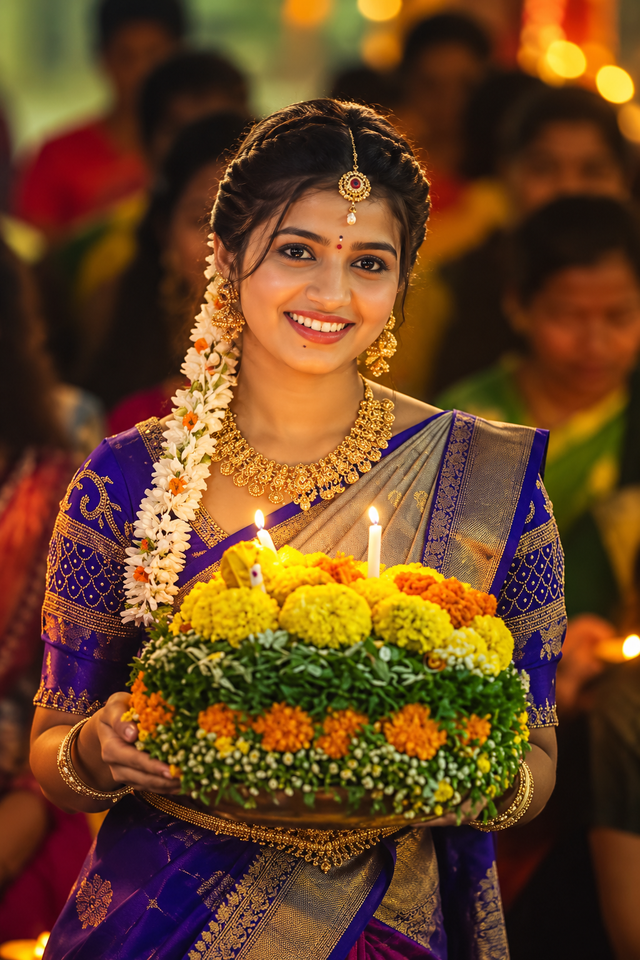 Bathukamma Indian Festival Saree Portrait — festival AI prompt