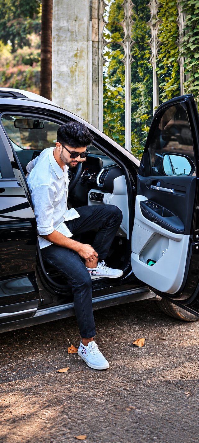 Cinematic Man Exiting Luxury SUV – AI Photo Prompt