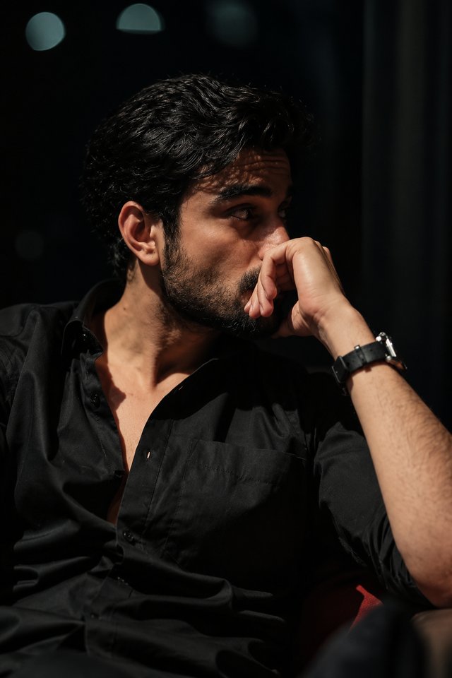 Moody Black Shirt Portrait – Cinematic ChatGPT AI Prompt