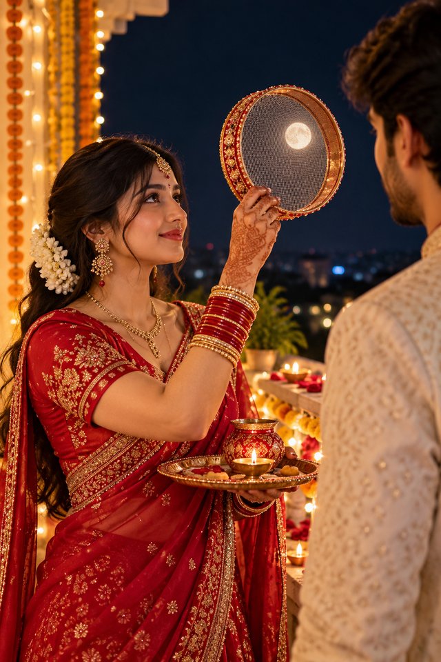 Karwa Chauth Couple Portrait – Romantic AI Photo Prompt
