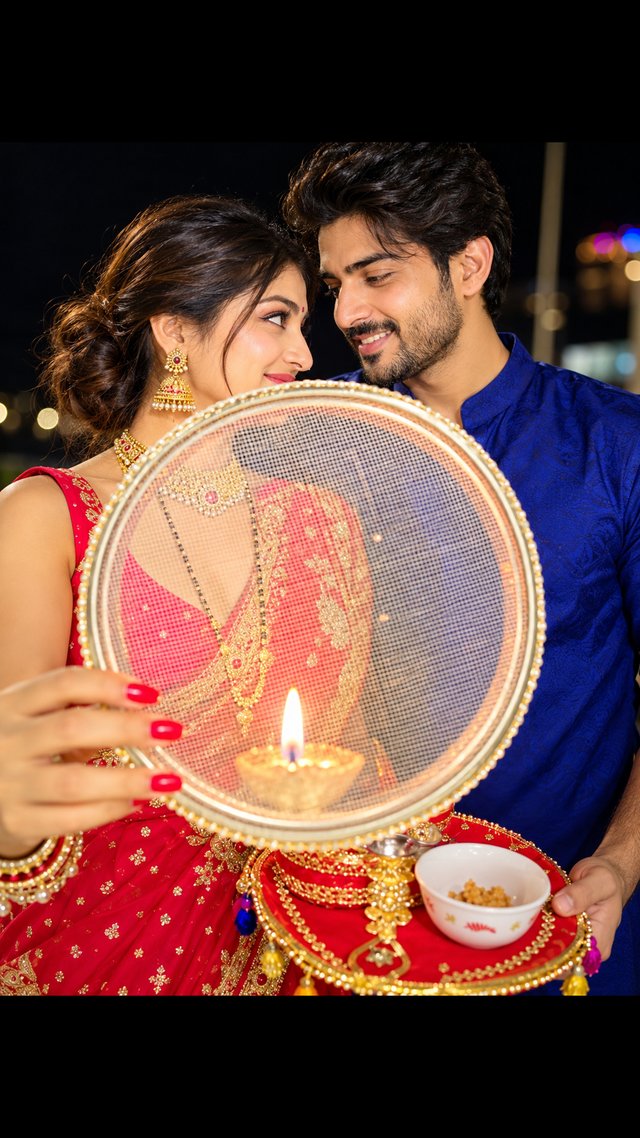 Karwa Chauth Couple Portrait – Cinematic AI Prompt