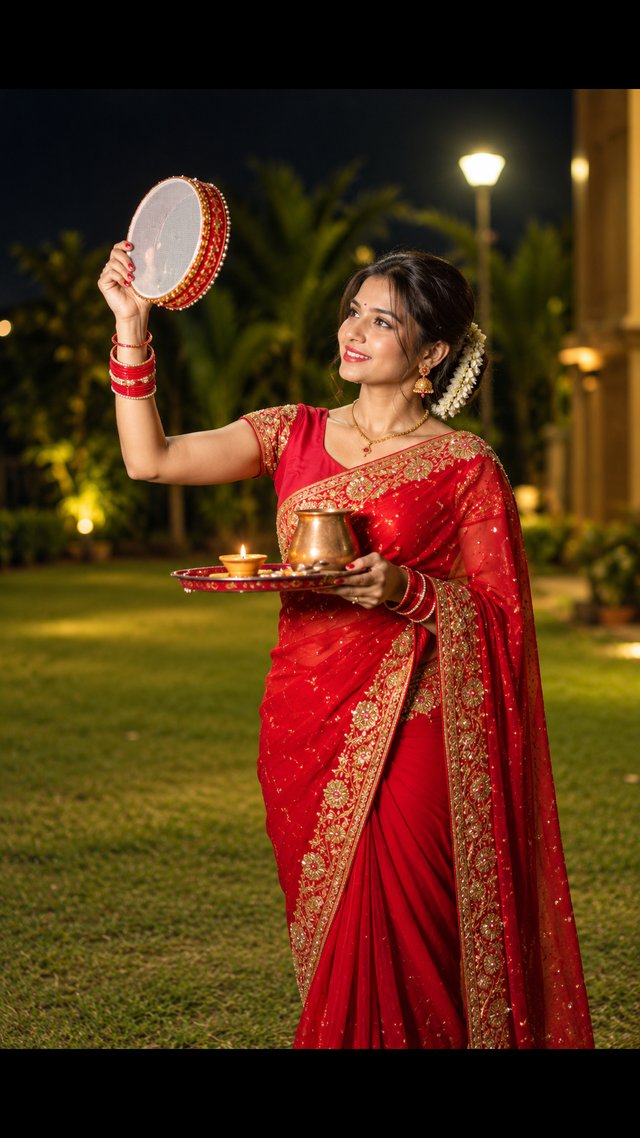 Karwa Chauth Red Saree Portrait – ChatGPT AI Prompt