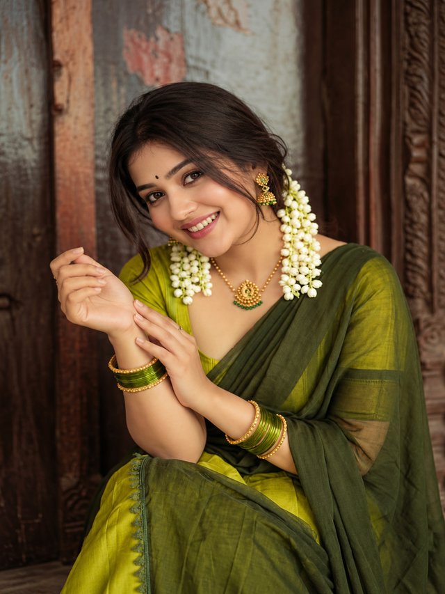 Green Saree Jasmine Portrait – ChatGPT AI Prompt