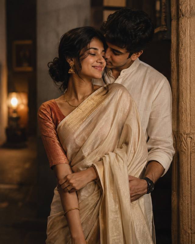 Cinematic Indian Couple Saree Portrait AI Prompt — ai-couple-photo AI prompt