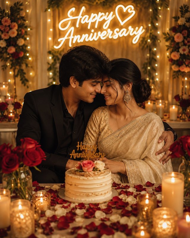 Romantic Indian Couple Anniversary Photo in Saree – AI Prompt — ai-anniversary-photo AI prompt